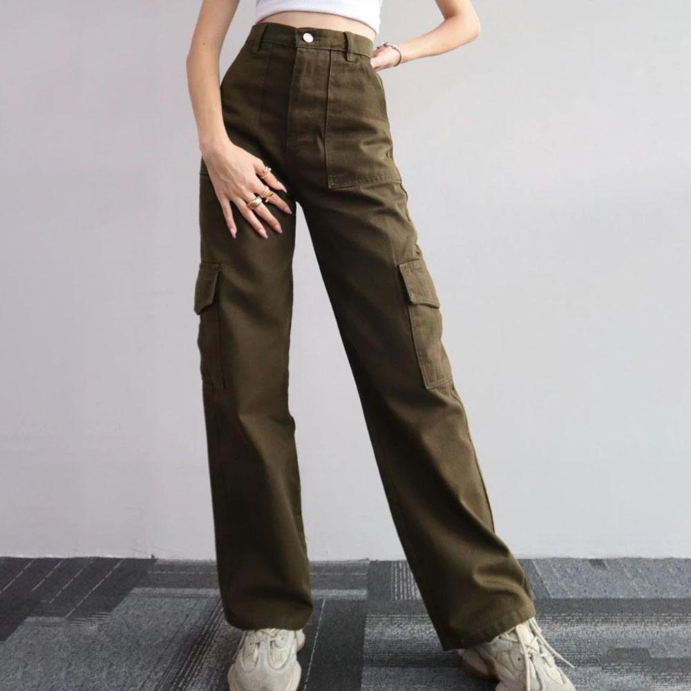 Y2K Damen Vintage Cargohose Streetwear Korean Harajuku Fallschirmhose Beige Jogginghose Breites Bein Joggerhose XXXL armee grüne von Joom DACH
