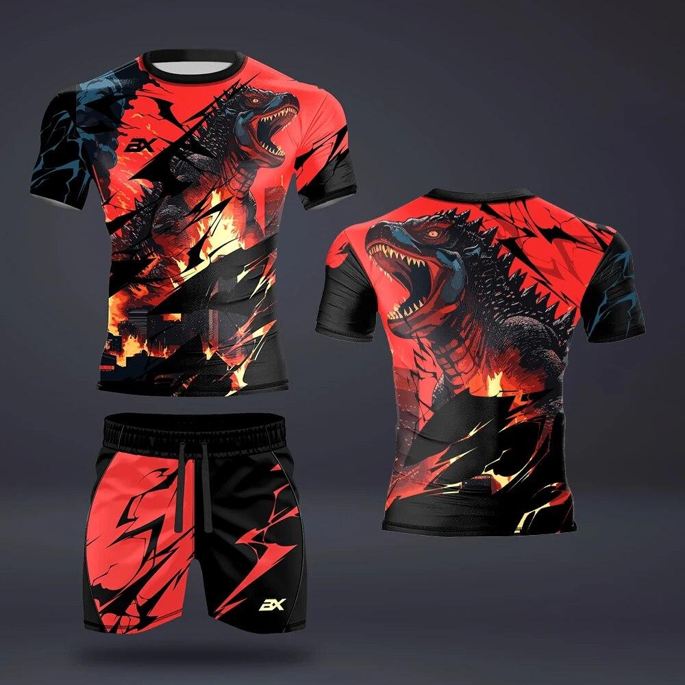Y2K Herren Sommer Sport Casual T-Shirt Set 2 Stück Cool Metal Armor Print Street Fashion Set Kurze Ärmel und Shorts für Männer 3XL von Joom DACH