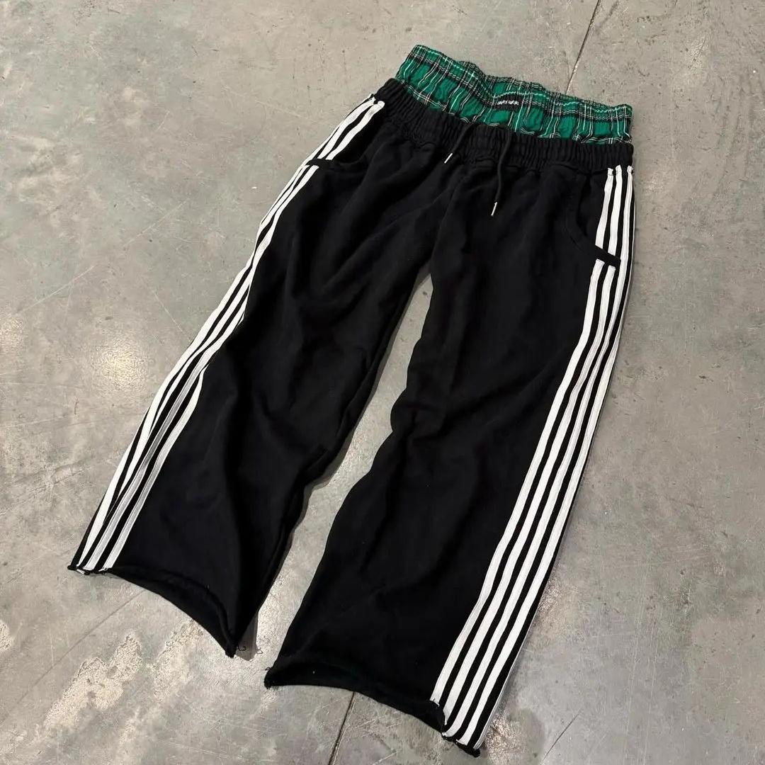 Y2K-Hose, Vintage, Harajuku, doppelt bestickte Taille, Jogginghose, Herren/Damen, Hip Hop, lässig, hohe Taille, Hose mit weitem Bein, Streetwear M schwarz von Joom DACH