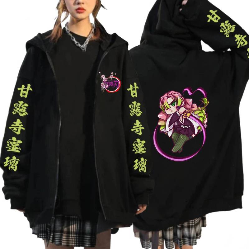 Y2K Jacken Demon Slayer Kanroji Mitsuri Anime Männer Zipper Hoodies Schwarz Zip Up Cardigan Sweatshirts Retro Harajuku Kapuzenjacke Streetwear Tops XXXXL von Joom DACH