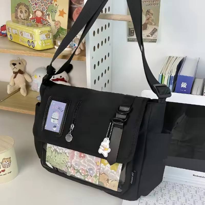 Y2K Japanische Harajuku Schultaschen für Teenager-Mädchen Transparent Itabag Umhängetasche DIY Abzeichen Displayplatte Ita-Tasche Only Bag NO Toys schwarz von Joom DACH