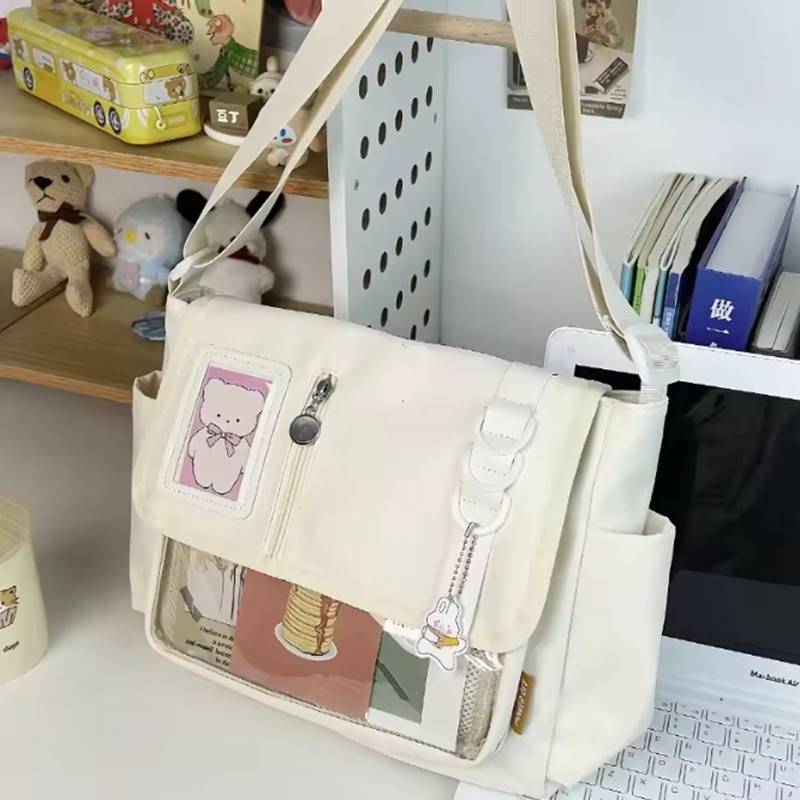 Y2K Japanische Harajuku Schultaschen für Teenager-Mädchen Transparent Itabag Umhängetasche DIY Abzeichen Displayplatte Ita-Tasche Only Bag NO Toys weiß von Joom DACH