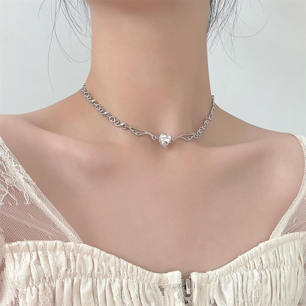 Y2K Lila Kristall Herz Anhänger Halskette Frauen Licht Luxus Egirl Emo Punk Grunge Schlüsselbein Kette Mode Valentinstag Geschenke 50cm von Joom DACH