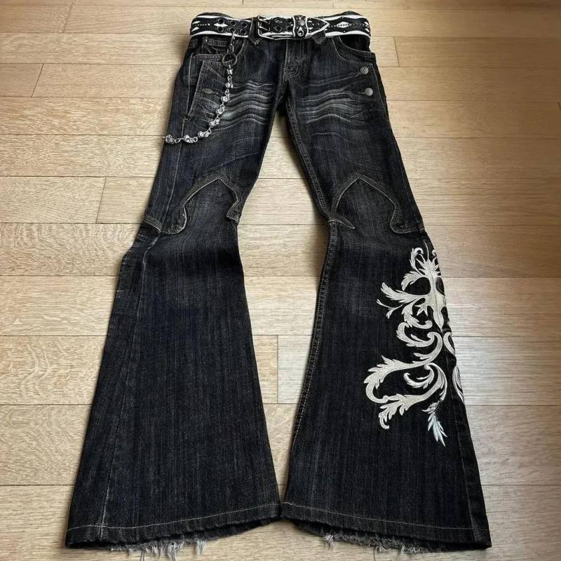 Y2K Street Retro Harajuku Bestickte Jeans Damen Stretch Micro Flared Pants Hot Girl Slim Straight Pants Gothic Hip Hop Pants M schwarz von Joom DACH