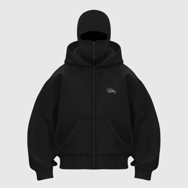 Y2K Zip-Up-Hoodie Harajuku Double Hat Resistant Besticktes hochwertiges schweres Sweatshirt Hip Hop Männer Frauen Streetwear Top L von Joom DACH