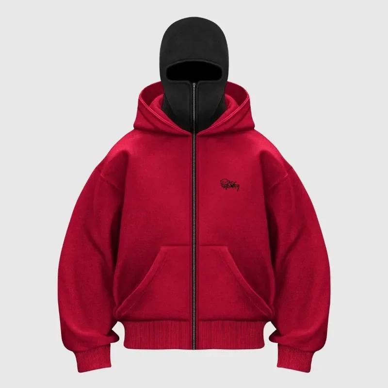 Y2K Zip-Up-Hoodie Harajuku Double Hat Resistant Besticktes hochwertiges schweres Sweatshirt Hip Hop Männer Frauen Streetwear Top S von Joom DACH