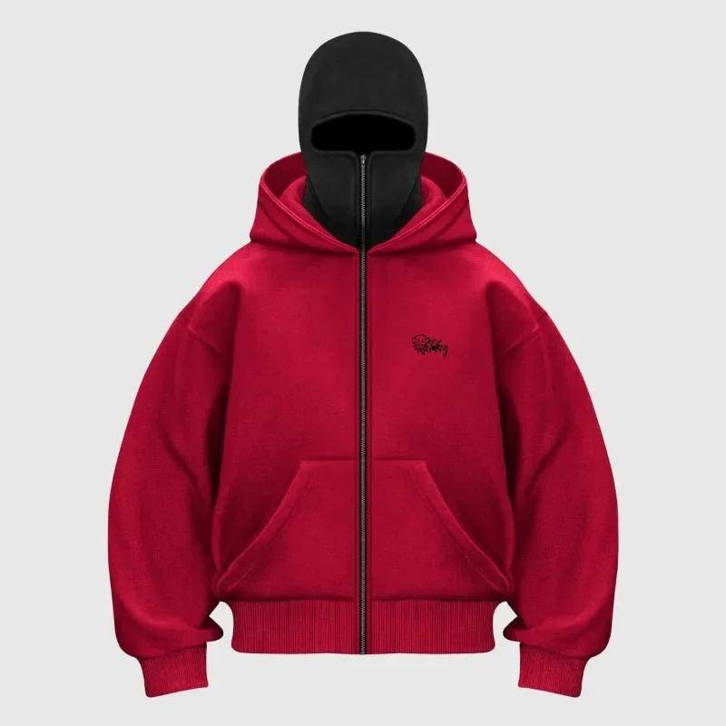 Y2K Zip-Up-Hoodie Harajuku Double Hat Resistant Besticktes hochwertiges schweres Sweatshirt Hip Hop Männer Frauen Streetwear Top S von Joom DACH