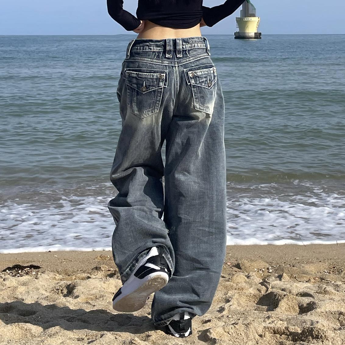 Y2k 2000s Vintage Baggy Jeans Frau Harajuku Streetwear Oversize Denim Hosen Koreanischen Stil Gyaru Grunge Hip Hop Hose XL von Joom DACH