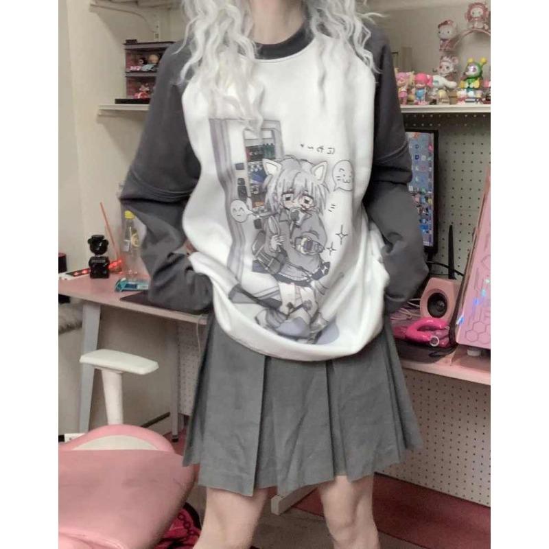 Y2k Ästhetische Abnehmbare Ärmel T-shirt Frauen Kawaii Katze Print Grunge Tops Japanischen Harajuku T-shirt Fairycore E-mädchen Streetwear L dunkelgraue von Joom DACH