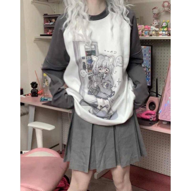 Y2k Ästhetische Abnehmbare Ärmel T-shirt Frauen Kawaii Katze Print Grunge Tops Japanischen Harajuku T-shirt Fairycore E-mädchen Streetwear L dunkelgraue von Joom DACH