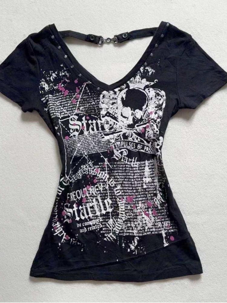 Y2k Crop Tops American Vintage Kurzarm T-Shirt Punk Gothic Rock Schwarze Spitzentops für Frauen Harajuku Goth Grunge Sommer Tees XL von Joom DACH