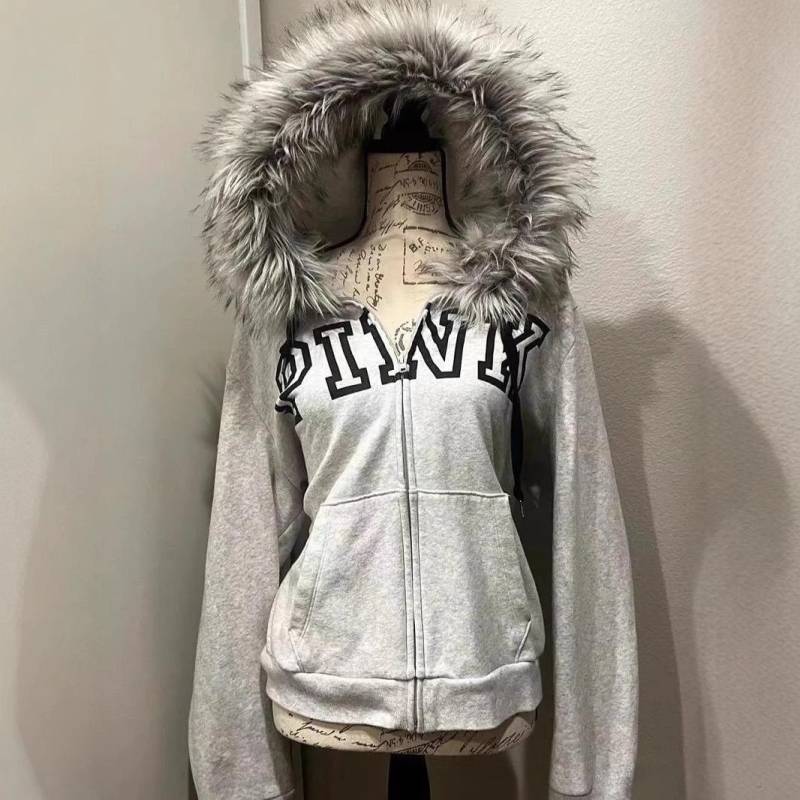 Y2k Damen Gothic Hip Hop Mode Grafik Punk Buchstaben Print Zip-Up Hoodies Ästhetische Harajuku Hoodies Kleidung Streetwear L von Joom DACH