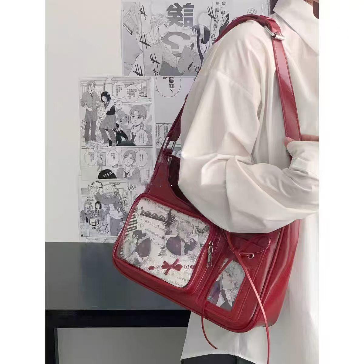 Y2k Harajuku Umhängetasche Damen Koreanisch Transparent Ita Bag Schule Umhängetasche Weiblich Japanischer Designer Preppy Handtasche Geldbörse rot von Joom DACH