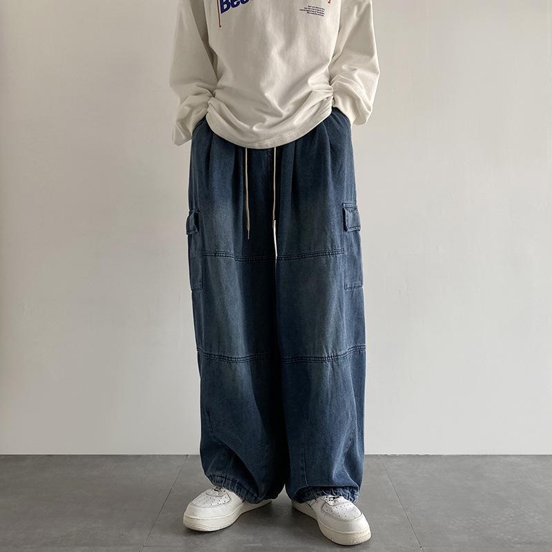 Y2k Schwarze Baggy Cargo Jeans Hose Herren Streetwear Casual Hippie Jogging Weites Bein Oversize Lange Männliche Denim Hose XL blau von Joom DACH