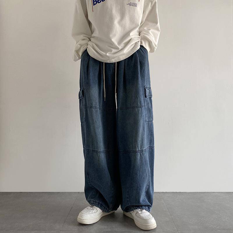Y2k Schwarze Baggy Cargo Jeans Hose Herren Streetwear Casual Hippie Jogging Weites Bein Oversize Lange Männliche Denim Hose XL blau von Joom DACH