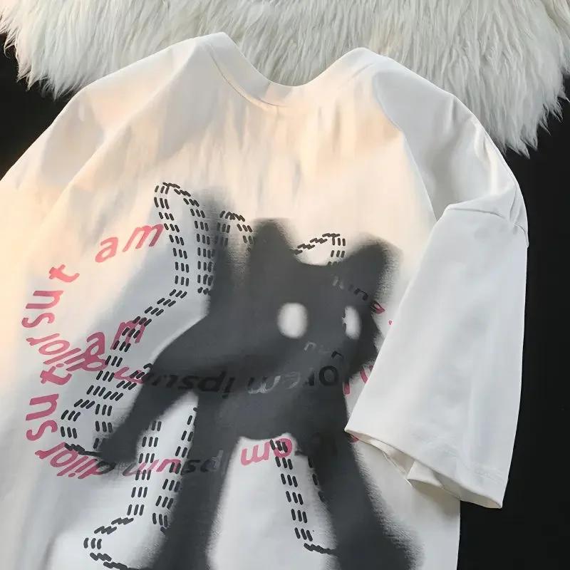 Y2k Top Damen T-Shirt Süßes Katzen-Print-Design O-Ausschnitt Kurzarm T-Shirt Damen Ins Fashion Trend Paar Vielseitig Locker M weiß Y2k Top Damen T-Shirt Süßes Katzen-Print-Design O-Ausschnitt Kurzarm T-Shirt Damen Ins Fashion Trend Paar Vielseitig Locker M weiß von Joom DACH