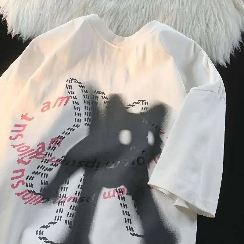 Y2k Top Damen T-Shirt Süßes Katzen-Print-Design O-Ausschnitt Kurzarm T-Shirt Damen Ins Fashion Trend Paar Vielseitig Locker M weiß Y2k Top Damen T-Shirt Süßes Katzen-Print-Design O-Ausschnitt Kurzarm T-Shirt Damen Ins Fashion Trend Paar Vielseitig Locker M weiß von Joom DACH