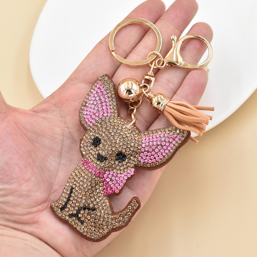 YLWHJJ Brandneuer Schlüsselanhänger für Frauen, süßer bunter Hund, Cartoon-Tiere, Strass, Taschenanhänger, Quaste, Schlüsselanhänger, Modeschmuck von Joom DACH
