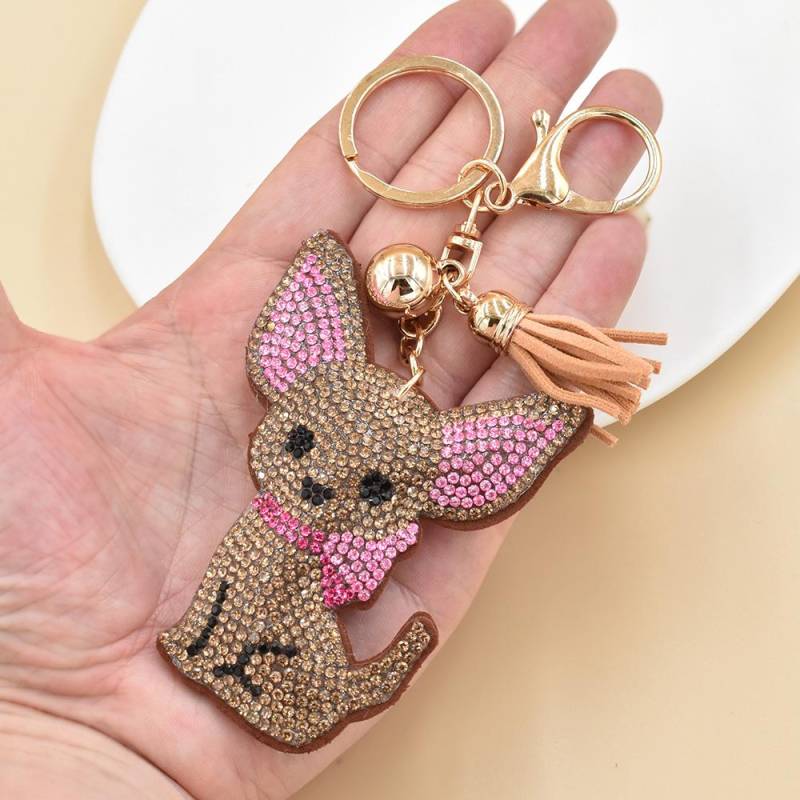 YLWHJJ Brandneuer Schlüsselanhänger für Frauen, süßer bunter Hund, Cartoon-Tiere, Strass, Taschenanhänger, Quaste, Schlüsselanhänger, Modeschmuck von Joom DACH