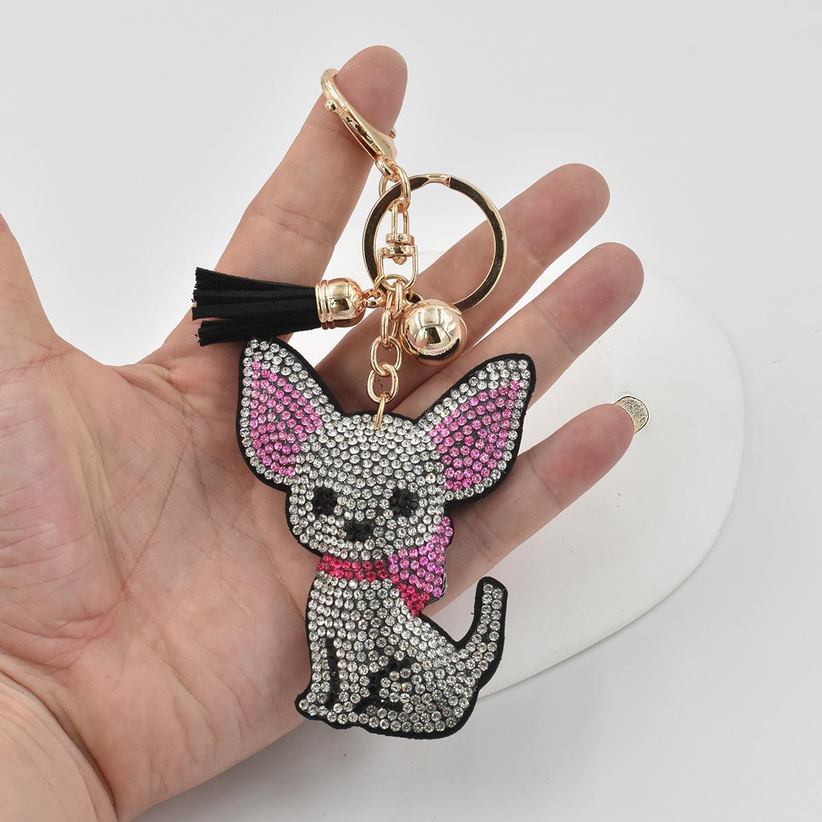 YLWHJJ Brandneuer Schlüsselanhänger für Frauen, süßer bunter Hund, Cartoon-Tiere, Strass, Taschenanhänger, Quaste, Schlüsselanhänger, Modeschmuck von Joom DACH