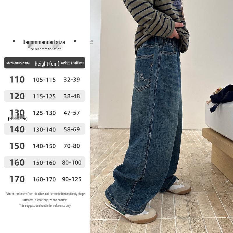 YOJIA Mädchen Weite Jeans - Herbst 2025 Koreanischer Stil Kinderhosen 150 cm blau von Joom DACH