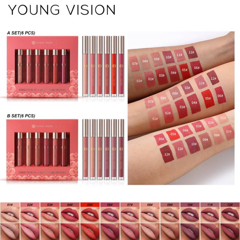YOUNG VISION Matte Mist Top 6 Flüssig-Lippenstift-Geschenkset Antihaft-Lipgloss im Becher von Joom DACH