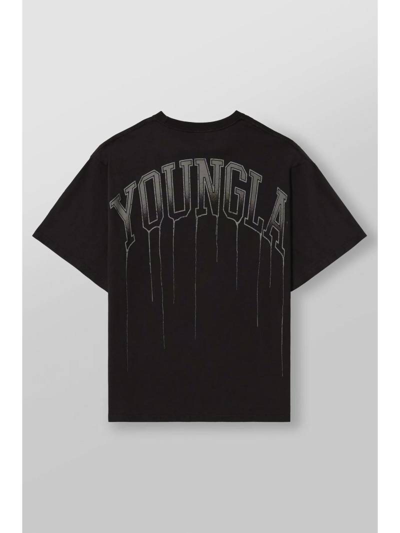 YOUNGLA Herren Oversized Baumwoll-Fitness-T-Shirt, Rundhalsausschnitt, Kurzarm, 240er Stoff Large schwarz von Joom DACH