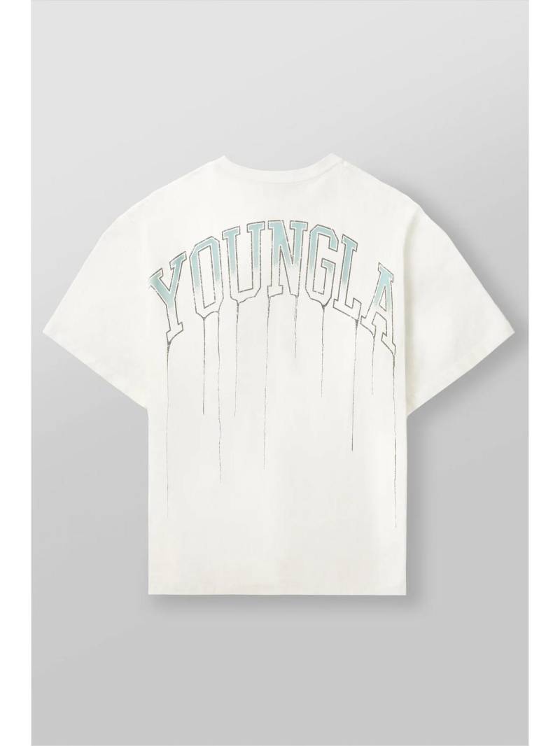 YOUNGLA Herren Oversized Baumwoll-Fitness-T-Shirt, Rundhalsausschnitt, Kurzarm, 240er Stoff Large weiß von Joom DACH