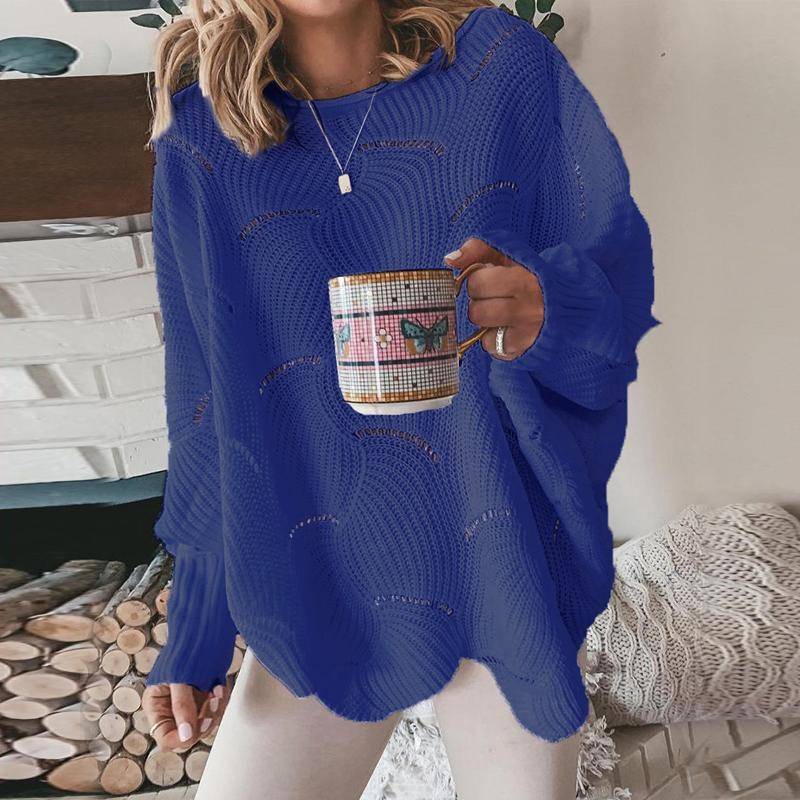 YYFS Damen Durchbrochener Pullover Elegante Lockere S-Form Strickpullover Damen Lässige Einfarbige Rundhalspullover Frühling Herbst Winter M von Joom DACH