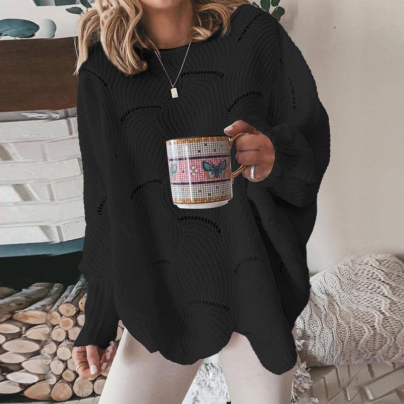 YYFS Damen Durchbrochener Pullover Elegante Lockere S-Form Strickpullover Damen Lässige Einfarbige Rundhalspullover Frühling Herbst Winter XXL von Joom DACH