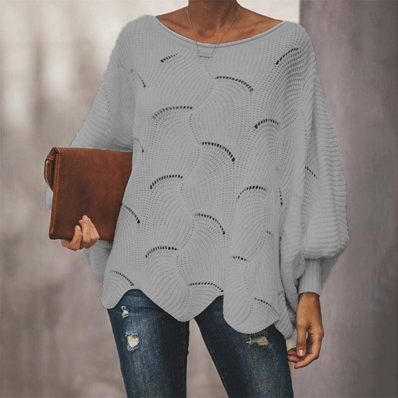 YYFS Damen Durchbrochener Pullover Elegante Lockere S-Form Strickpullover Damen Lässige Einfarbige Rundhalspullover Frühling Herbst Winter XXXXL von Joom DACH
