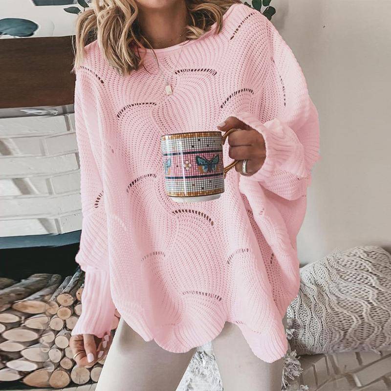 YYFS Damen Durchbrochener Pullover Elegante Lockere S-Form Strickpullover Damen Lässige Einfarbige Rundhalspullover Frühling Herbst Winter XXXXXL von Joom DACH