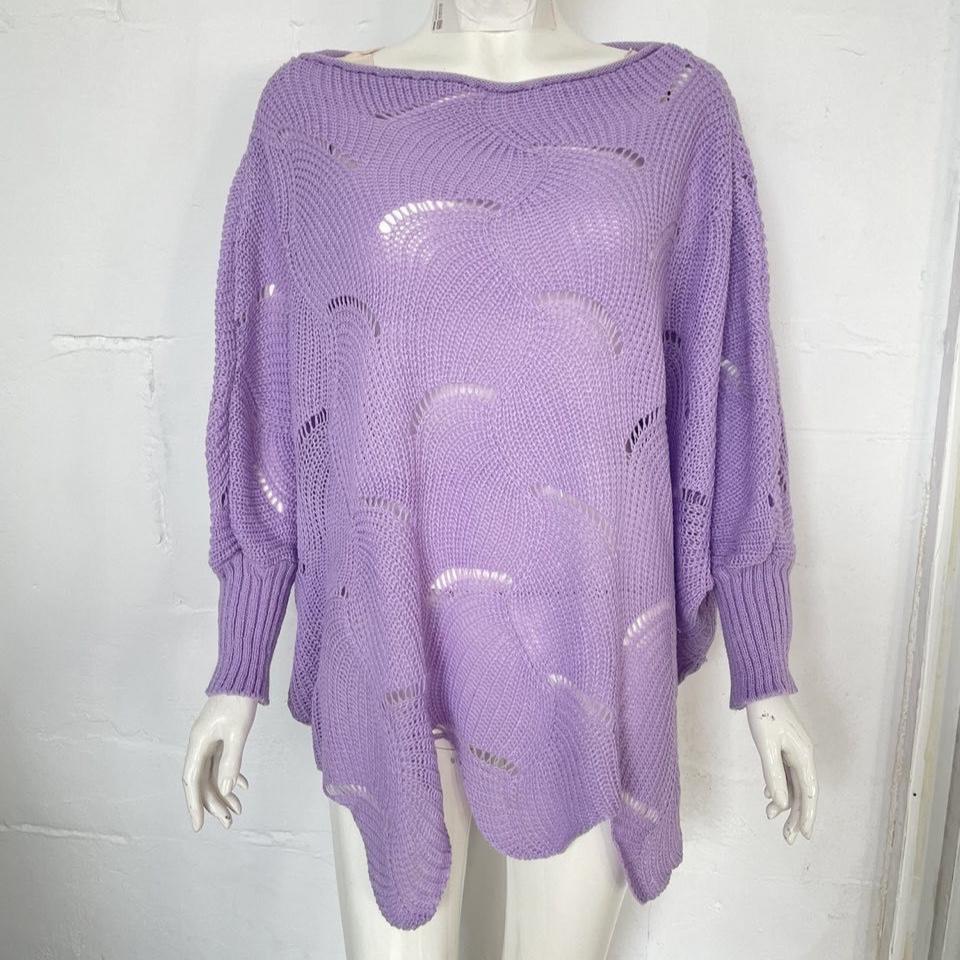 YYFS Damen Durchbrochener Pullover Elegante Lockere S-Form Strickpullover Damen Lässige Einfarbige Rundhalspullover Frühling Herbst Winter XXXXXL violett von Joom DACH
