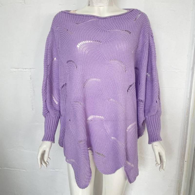 YYFS Damen Durchbrochener Pullover Elegante Lockere S-Form Strickpullover Damen Lässige Einfarbige Rundhalspullover Frühling Herbst Winter XXXXXL violett von Joom DACH