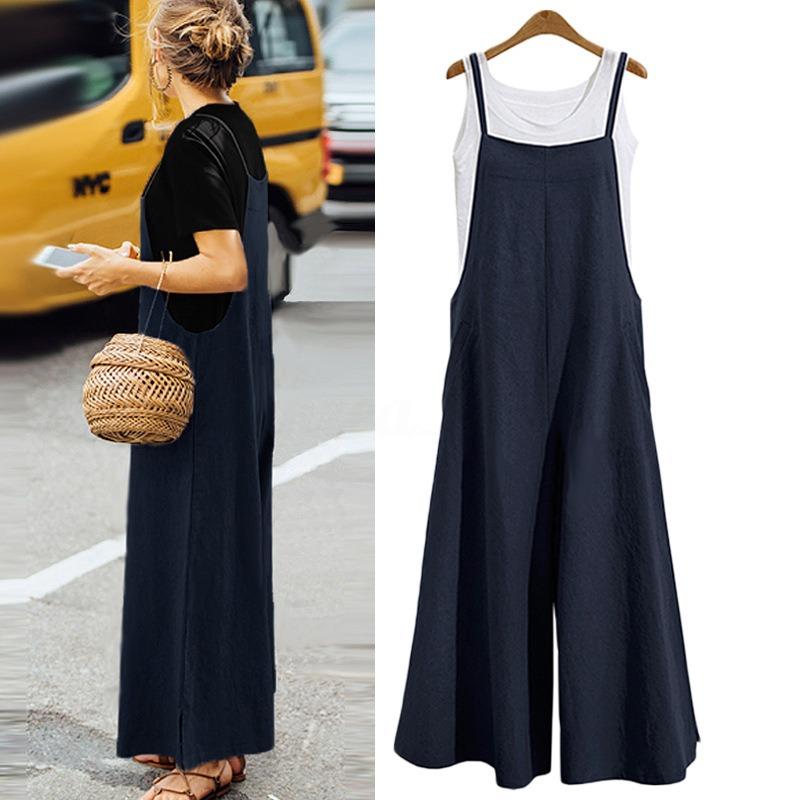 YYFS Damenmode Casual Sommer Frühling Einfarbig Druck Ärmellose Hosen Overalls & Strampler XXL dunkelblaue von Joom DACH