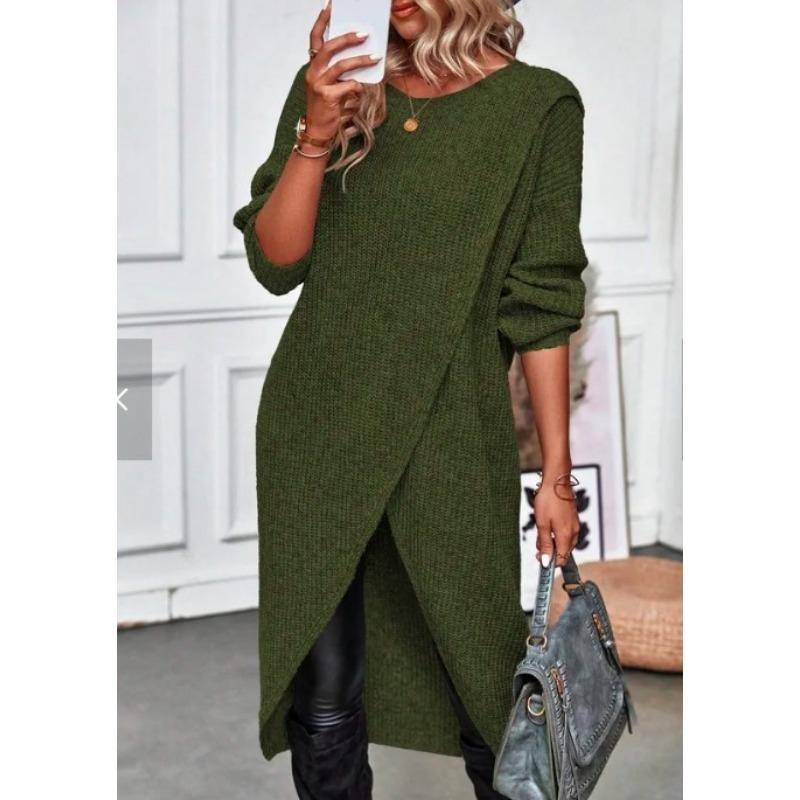 YYFS Damenmode Frühling Herbst Einfarbig Druck Langarm O-Ausschnitt Lockere Taille Lässige Kleider L armee grüne von Joom DACH