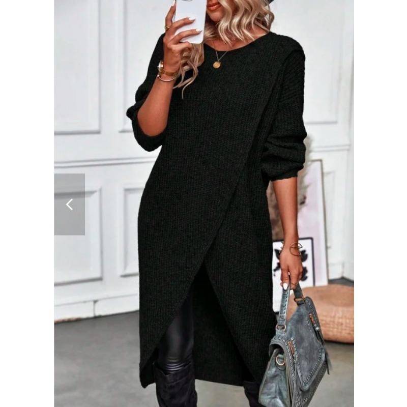 YYFS Damenmode Frühling Herbst Einfarbig Druck Langarm O-Ausschnitt Lockere Taille Lässige Kleider S schwarz von Joom DACH