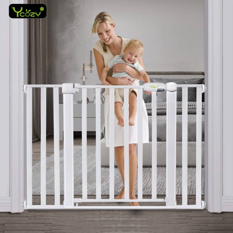Ycozy BabySafe Babygitter Treppe Innovatives Sicherheitsgitter Kinder Haustiergitter Automatisch schließendes Babygitter Babyzaun Spannungstyp Babyschutzzaun mit weiß von Joom DACH