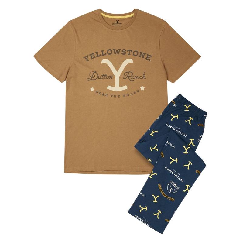 Yellowstone Herren-Pyjama-Set mit Logo L braun/dunkelblau von Joom DACH