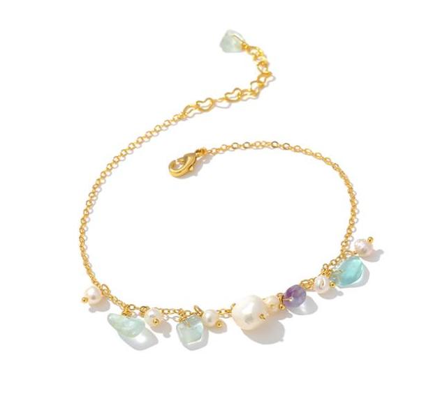 Yhpup Romantischer Naturstein Exquisite Fußkettchen Beinkette Handgemacht Perle Koreanischer Metallanhänger Schmuck Temperament Für Frauen Sommer 21cm von Joom DACH