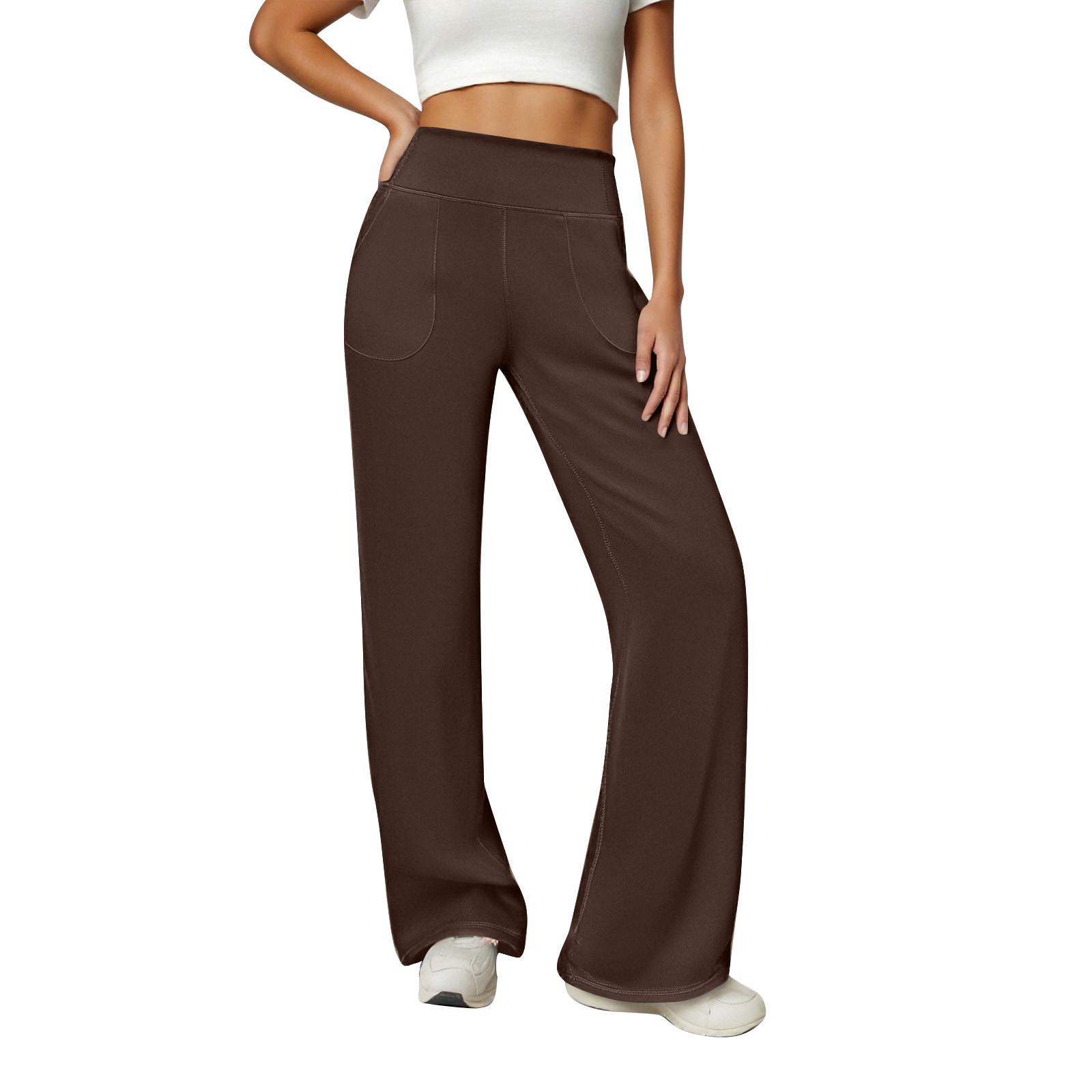 Yogahosen Damen Weitbeinige Hosen Hohe Taille Stretch Kleid Locker Lässige Jogginghosen Mit Taschen L braun von Joom DACH