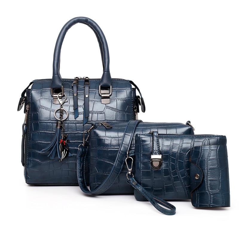 Yogodlns 4 teile/satz Frauen Luxus Krokodil Umhängetaschen Weibliche PU Leder Schulter Handtaschen Marke Quaste Design Verbund Messenger Taschen 25x12x24cm blau von Joom DACH