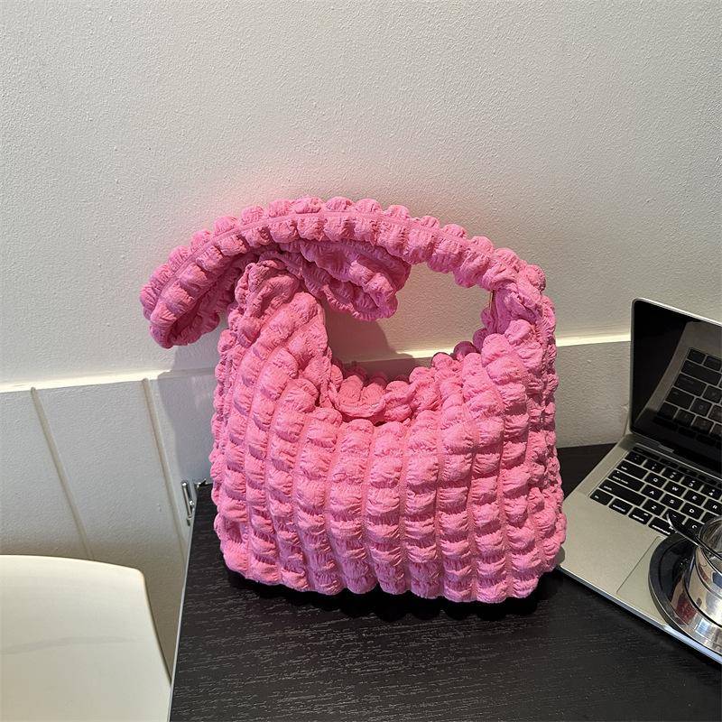 Yogodlns Damen-Umhängetasche, Motiv: Wolkenblasen, weicher Nylon-Puff, große Kapazität, Handtasche, lässige Shopper-Tasche, weibliche Bücher, Unterarmtasche 32x11.5x27cm rose rot von Joom DACH