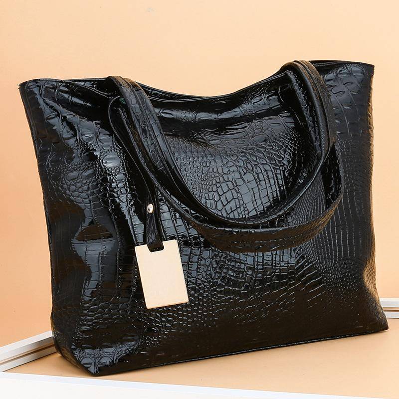 Yogodlns Damen-Umhängetaschen, große Kapazität, PU-Leder, Retro-Krokodilmuster, Handtasche, modische Unterarm-Shopper-Taschen für Dropshipping 33x11x31cm schwarz von Joom DACH