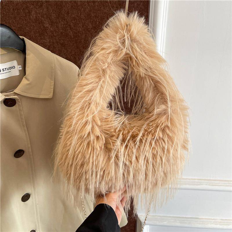 Yogodlns Herbst und Winter Kunstpelz Vielseitige Plüschkette Umhängetasche Damen Koreanische Version Bonbonfarbene Umhängetasche 30x10x17cm von Joom DACH