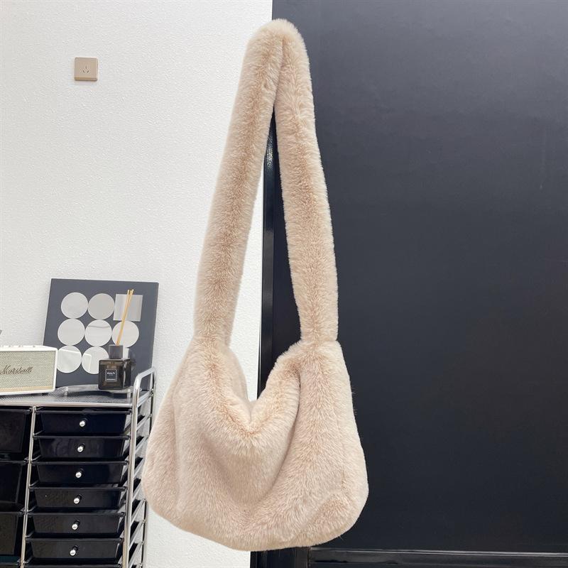 Yogodlns Kunstpelz-Einkaufstasche für Damen, Winter-Plüsch-Umhängetasche, flauschige Umhängetasche, weibliche weiche, flauschige Handtaschen, Shopper-Eimer, Hobo-Tasche 38x10x29cm apricot von Joom DACH