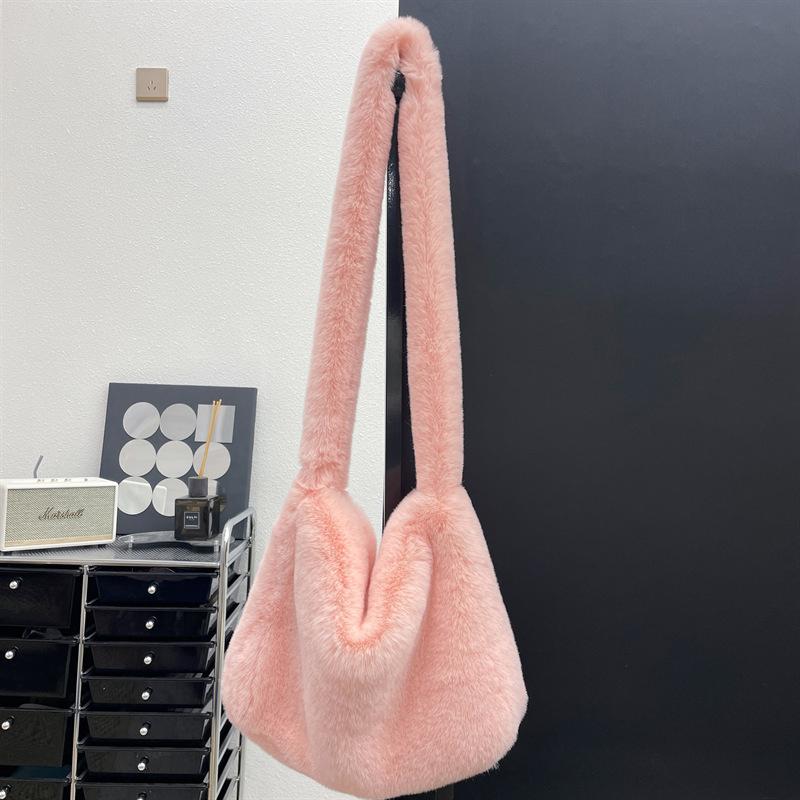 Yogodlns Kunstpelz-Einkaufstasche für Damen, Winter-Plüsch-Umhängetasche, flauschige Umhängetasche, weibliche weiche, flauschige Handtaschen, Shopper-Eimer, Hobo-Tasche 38x10x29cm rosa von Joom DACH