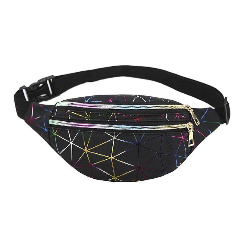 Yogodlns Laser Taille Taschen Frauen Silber Fanny Pack Männlich Weiblich Gürtel Tasche Schwarz Geometrische Brust Packs Laser Telefon Beutel unisex 30*10*15cm schwarz von Joom DACH