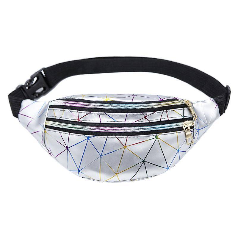 Yogodlns Laser Taille Taschen Frauen Silber Fanny Pack Männlich Weiblich Gürtel Tasche Schwarz Geometrische Brust Packs Laser Telefon Beutel unisex 30*10*15cm silber von Joom DACH