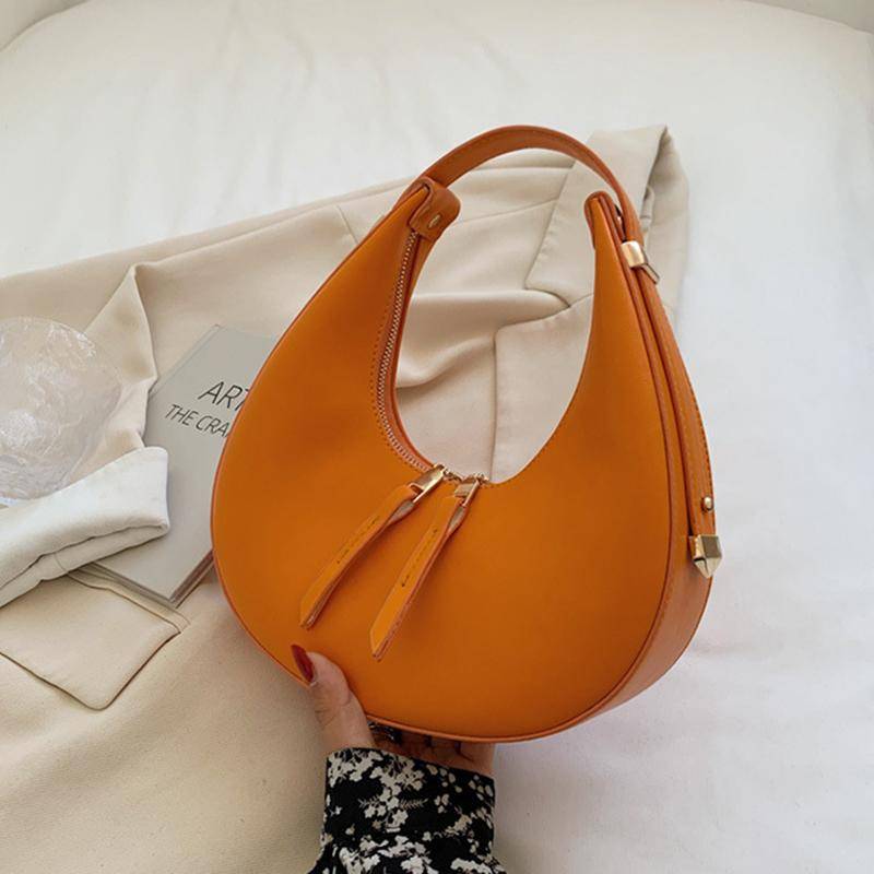 Yogodlns Luxus-Damen-Halbmondtasche, PU-Leder, Unterarmtasche, einfarbig, Umhängetasche, kleine Knödeltasche, Designer-Achselhandtasche 24*7*12cm orange von Joom DACH